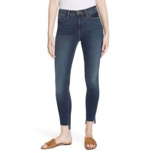 FRAME Le High Skinny Jeans Raw Step Hem Blanch Wash Dark Stretch Denim Sz 28